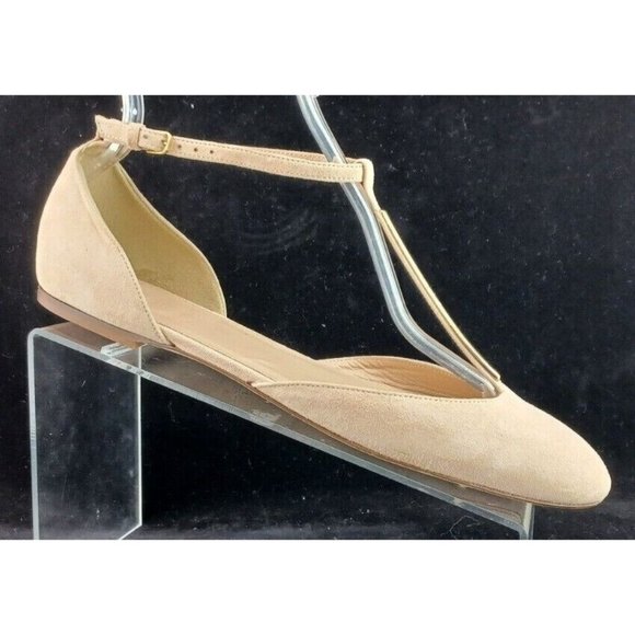 J.Crew nude suede round toe metal t-strap ankle strap d'orsay flats 11